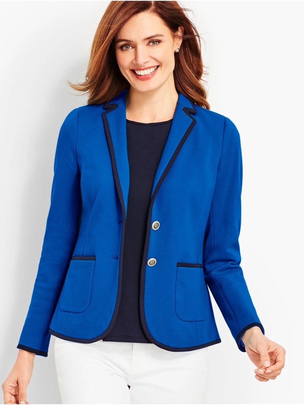 Talbots Aberdeen Royal Blue Blazer with Navy Contrast Trim